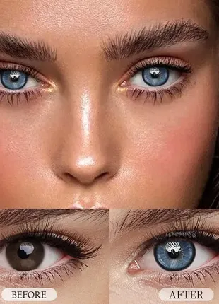Цветные контактные линзы для глаз голубые без диоптрий + контейнер3 фото