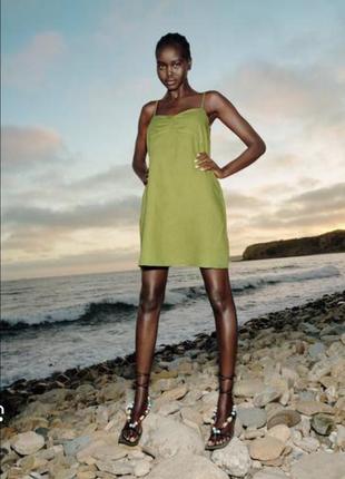 Zara сарафан лен хлопок льняной зеленый новый размер м1 фото
