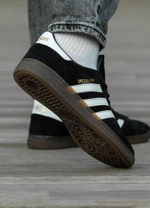 Мужские кроссовки летние adidas spezial black white адидас спелчерные с бежевым замшевы8 фото