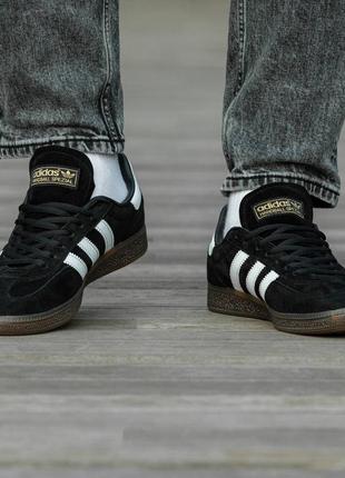 Мужские кроссовки летние adidas spezial black white адидас спелчерные с бежевым замшевы5 фото