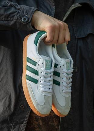 Чоловічі кросівки літні adidas samba white green адидас самба белые с зеленым