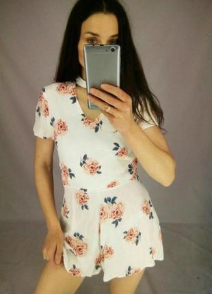 Сукня ромпер 1+1=3🔥 віскоза в квіти з чокером, спідниця шорти3 фото