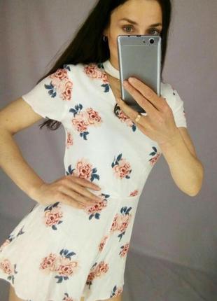 Сукня ромпер 1+1=3🔥 віскоза в квіти з чокером, спідниця шорти
