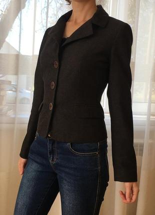 Классический шерстяной жакет коричневый блейзер женский пиджак на подкладке camaieu1 фото