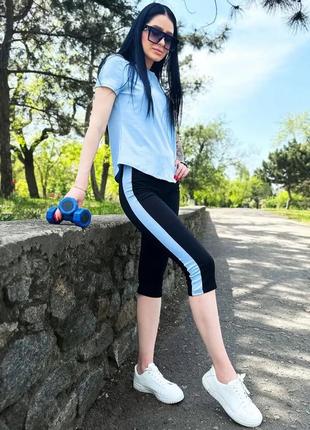 Женский костюм бриджи и футболка для занятий спортом батал "dion" серый9 фото