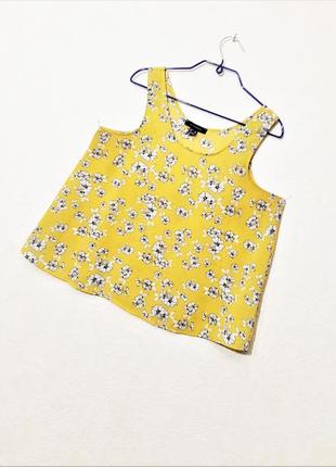 Красивая майка жёлтая в цветы серые белые шёлковая блуза без рукавов топ на девушку / женская лето