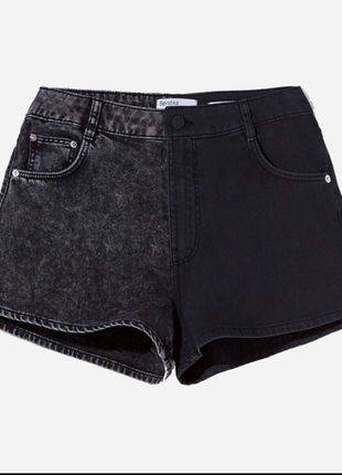 Шорти bershka двоколірні чорні сірі двокольорові контрастні джинсові короткі бавовняні трендові