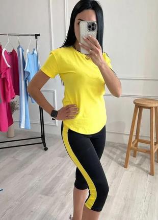 Жіночий костюм бриджі та футболка для занять спортом батал "dion" жовтий