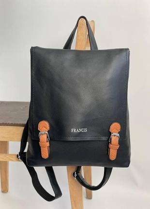 Рюкзак жіночий чорний міський з еко шкіри італійського бренду francis.