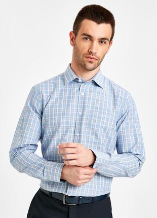 Белая мужская рубашка lc waikiki / лс вайкики в голубую и коричневую клетку1 фото
