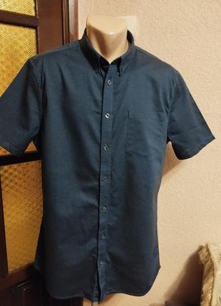 Рубашка тенниска мужская синяя,хлопок,размер l (107-112см обьем) 48-50размер от burton menswear