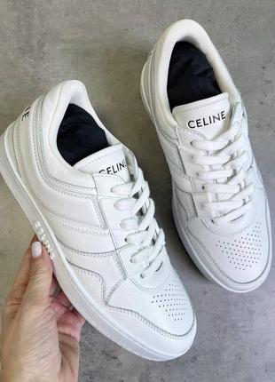 Женские белые кожаные короткие кроссовки celine ct-02 mid кеды селин на шнуровки и липучках