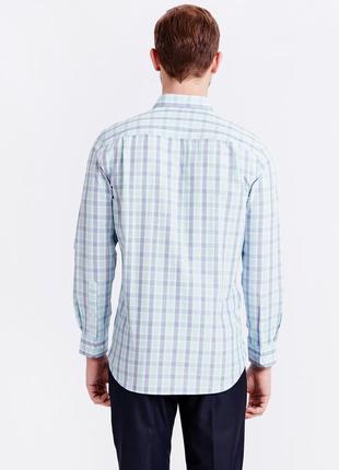Белая мужская рубашка lc waikiki в мятную и синюю клетку, с карманом4 фото