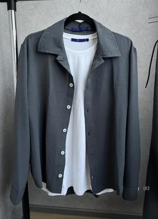 Комплект літній штани+сорочка льняний жатка темно-сірий5 фото