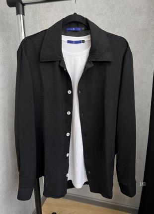 Комплект літній штани+сорочка льняний жатка чорний5 фото