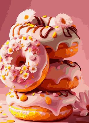 Картина за номерами strateg солодкі рожеві пончики 40x50 см gs916 набір для розпису за цифрами