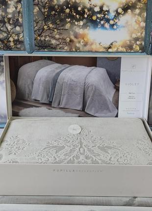 Простынь велюровая размер 220 на 240 см pupilla violet koyu bej