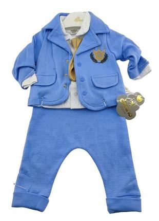 Костюм 0-3 месяцев турция для новорожденного комплект на мальчика летний голубой (кднм2448)