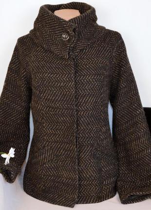 Брендовое коричневое демисезонное пальто с карманами river island шерсть люрекс1 фото