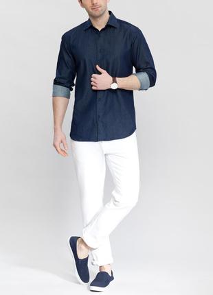 Джинсовая мужская рубашка lc waikiki / лс вайкики с синими пуговицами4 фото