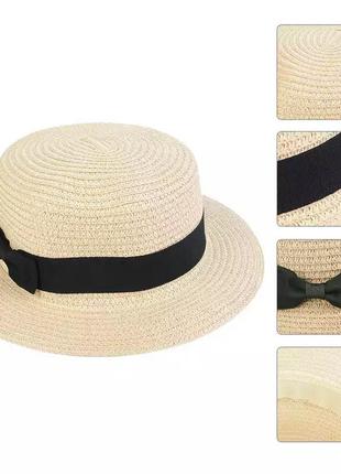 Женская солнцезащитная соломенная шляпа канотье oxa кремовая (56-10)2 фото
