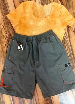 Карго-шорты-брюки-трансформеры-оверсайз-унисекс светлого цвета хаки3 фото