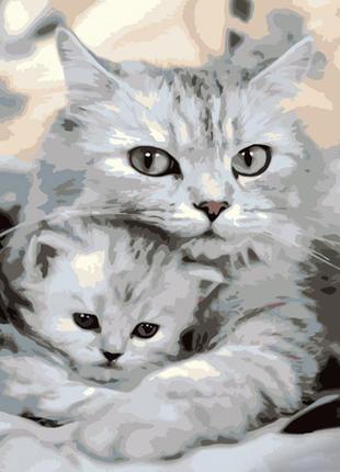Картина по номерам strateg кошка и котенок 40x50 см gs1005 gs1005 набор для росписи по цифрам
