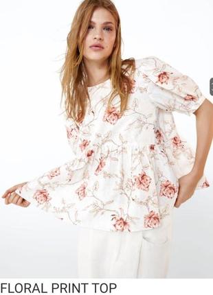 Блуза с рукавами фонариками из смесевого льна, лён в цветочный принт zara1 фото