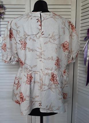 Натуральная блуза в этно стиле, рукава фонарики из смесевого льна, лён в цветочный принт zara6 фото