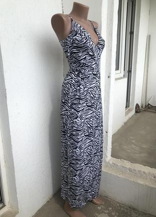 Сарафан плаття макси платье максі в принт зебра на бретельках h&m3 фото