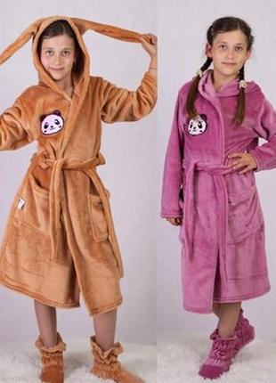 Детский махровый халат на запах с сапожками для девочки
