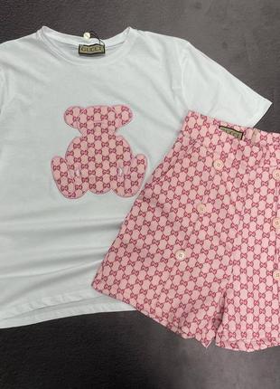 🩷есть наложка🩷женский спортивный костюм "gucci" 🩷lux качество футболка + шорты 🩵