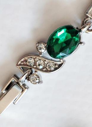 Браслет серебряный с зелёными камнями с удлинителем браслетик женский на руку на ногу5 фото