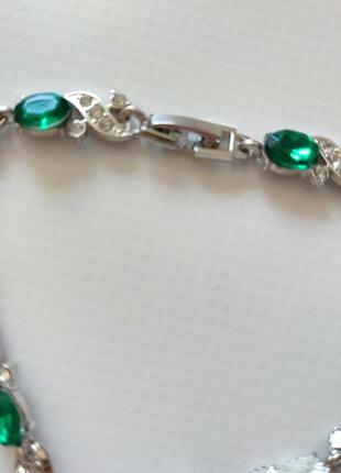 Браслет серебряный с зелёными камнями с удлинителем браслетик женский на руку на ногу9 фото