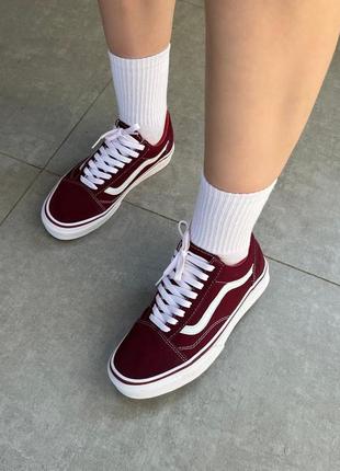 Vans old skool жіночі бордові вишневі кеди венс весна літо 
женские летние кеды олдскул бордовые вишневые10 фото