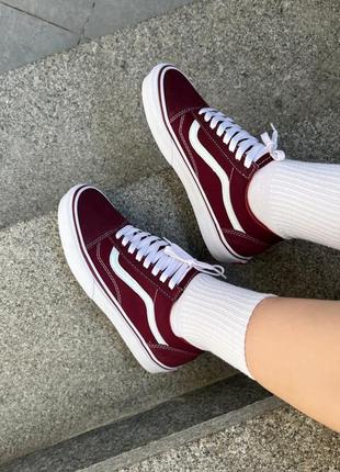 Vans old skool жіночі бордові вишневі кеди венс весна літо 
женские летние кеды олдскул бордовые вишневые7 фото