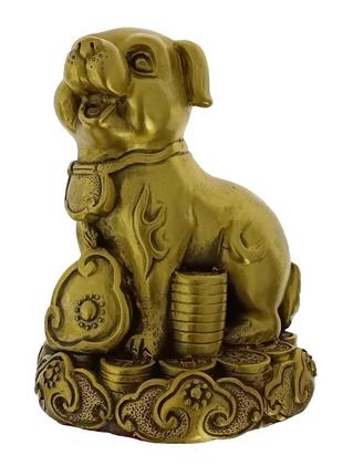 Статуэтка собака на монетах гороскоп 13х9,5 см бронзовая (c5283)