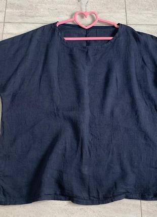 Блуза италия лен 💯 темно-синяя идеал размер универсал