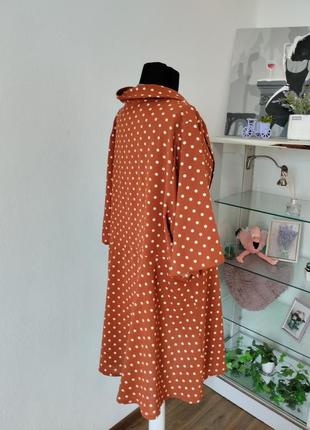 Стильна батальна сукня трапеція в горошок v подібний виріз, з воротніком4 фото