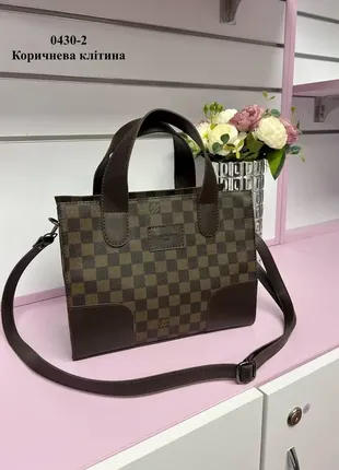 Коричнева клітка — стильна молодіжна зручна сумка в стилі tote bag