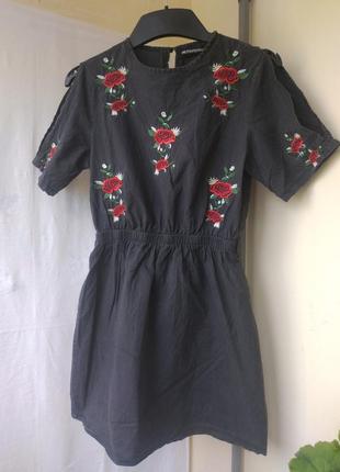 Туника женская короткая платье с вышивкой цветы6 фото
