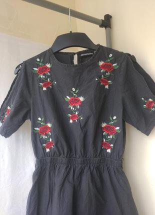 Туника женская короткая платье с вышивкой цветы4 фото