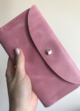 Очень красивый и нежный женский кожаный пудровый розовый кошелек ручной работы handmade2 фото
