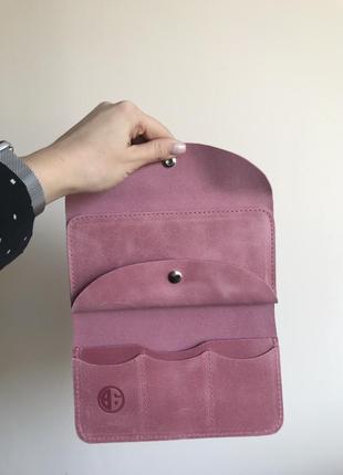 Очень красивый и нежный женский кожаный пудровый розовый кошелек ручной работы handmade4 фото