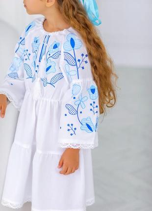 Платье вышиванка белое для девочки, платье вышитое детское5 фото