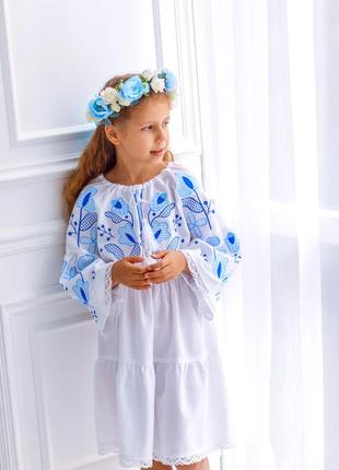Платье вышиванка белое для девочки, платье вышитое детское6 фото
