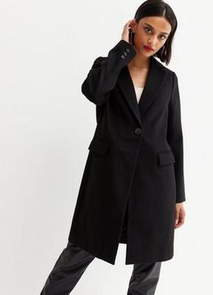 Чорне подовжене пальто з  коміром new look