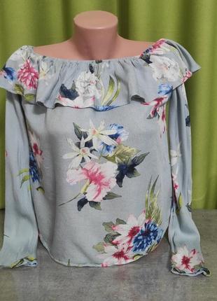 Летняя блуза цветочный принт открытые плечи