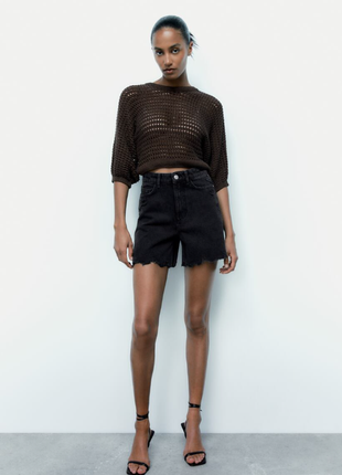 Джинсовые шорты zara с разрезами high rise