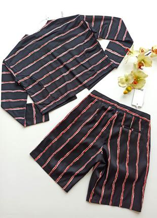 Комплект жакет + шорты-бермуды для девочки gaialuna черный полоскатый 146 см2 фото